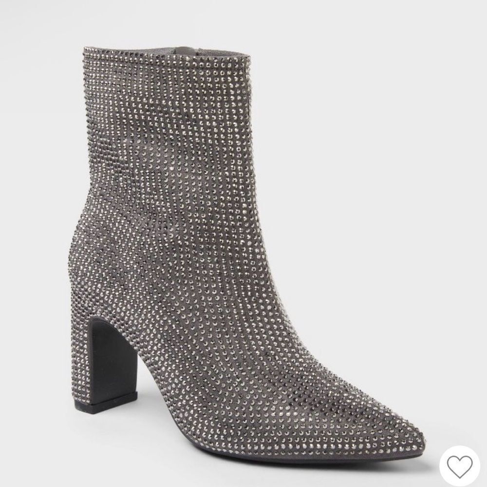 Sparkly Studded Ankle Boots in Silver 7.5